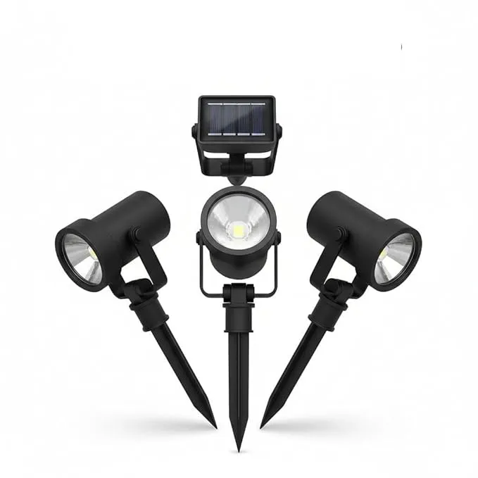 Solar Spot Lights, 5W, 600 Lumens, Waterproof Garden Lights with Auto On/Off, Black