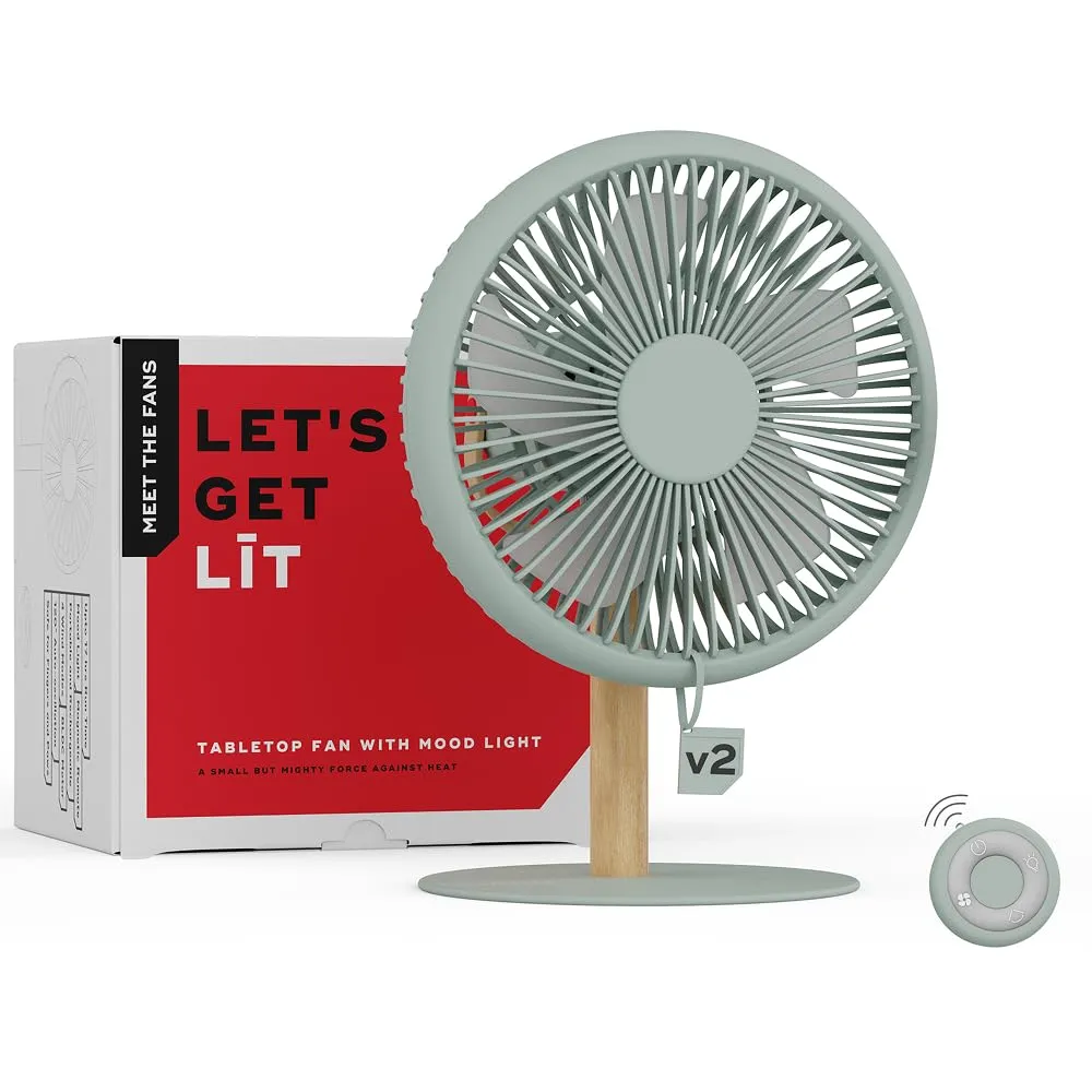 LIT v2 Cordless & Rechargeable 7 Inch Table Fan with Night Light & Remote Control