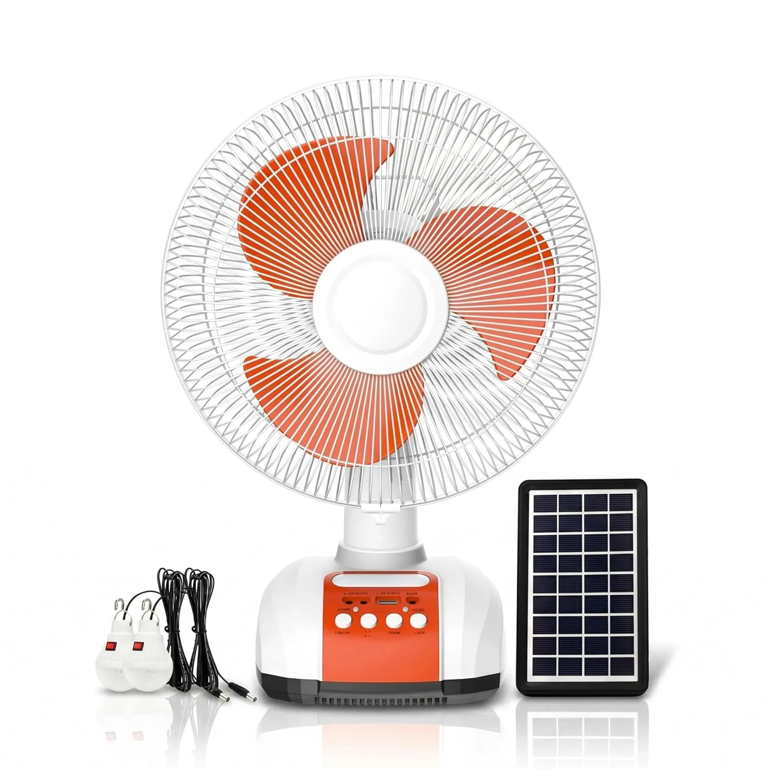 16 Inch Solar Rechargeable Fan with Dual Battery Backup & Solar Panel
